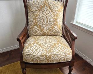 Oversized Morris-Style Wooden Lounge Arm Chair with Cushions - Damask Upholstery - Furniture