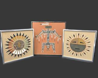 Collection of 3 Framed Southwest Sand Art Pictures by The Indian Painters