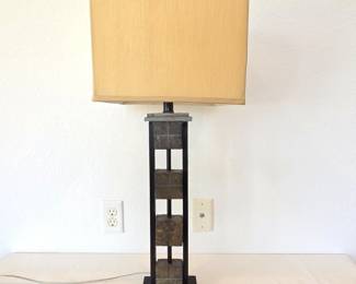 -Modern Metal & Natural Slate Table Lamp with Square Shade 31"H