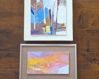 Pair of Unsigned Mixed Media Abstract Paintings – Textured Contemporary Wall Art