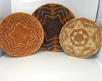 Set of (3) Large Handwoven Southwest Style Coil Baskets – 14", 16" & 13"