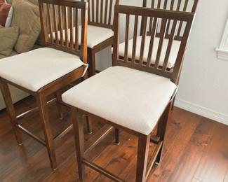 Set of 4 Italian Counter Height Wood Bar Stools with Upholstered Seats - Furniture