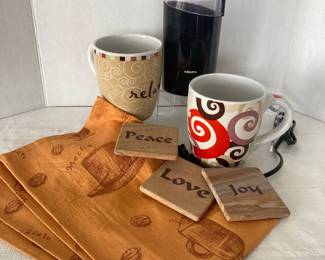  Krups Electric Coffee Grinder Black Stainless Steel Retro Style 2 Large Mugs Ceramic 3 Soapston Coasters Tea Towels