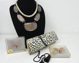 Princess Handmade Butterfly Brooches, Puka Shell Necklace & Jewelry Roll