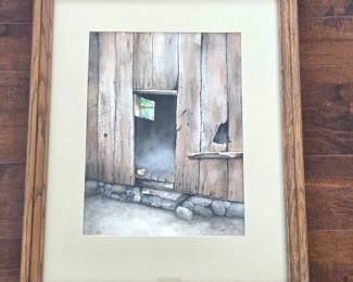 Sharon K. Sigrist "Grain Shed" Signed Original Watercolor Painting, Framed 22x18 - Wall Art