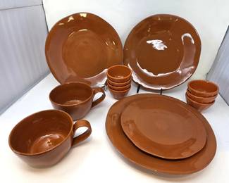Pier 1 Pumpkin Stoneware Dinnerware with Biscuit Portugal Bowls, 14 Pcs-
