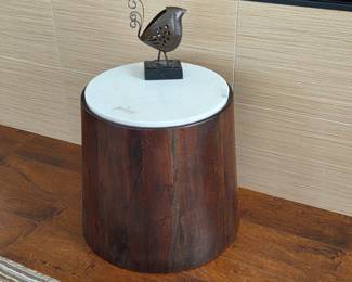 Crate & Barrel Solid Wood Tapered Drum End Table with Removable Marble Top - Furniture