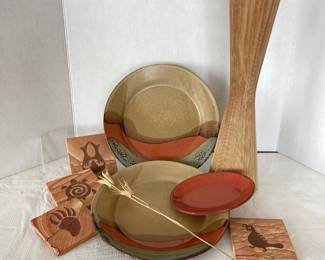  Sadler Pottery Mid Century Modern Ceramic Plates Next Studio Wood Vase Carved Wood Coasters