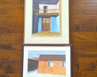 Pair of Signed Southwestern Watercolors – Lewis & Ann Sank – Conservation Framed
