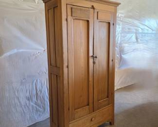 Primitive Antique  Rustic Pine Storage Cabinet Armoire with Drawer – 75"H - Farmhouse Furniture
