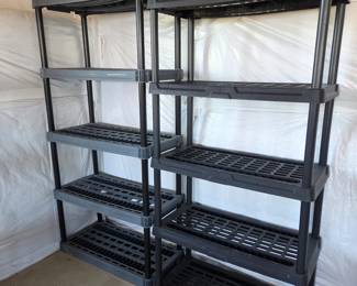 -Set of 2 Heavy-Duty Black Plastic 5-Tier Storage Shelving Units - Shelfs