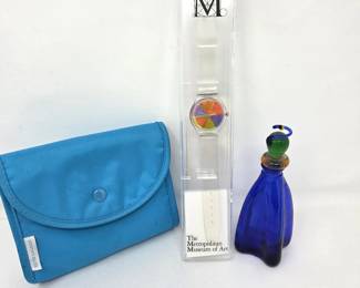 Metropolitan Museum Color Magic Watch, Art Glass Perfume Bottle & Estée Lauder Travel Case