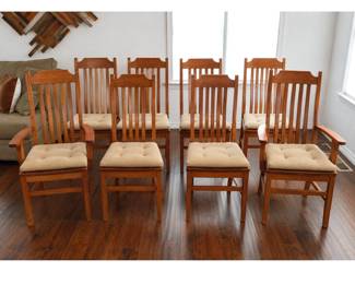 8 Mission-Style Solid Wood Dining Chairs –4 Cherrico for Crate & Barrel Captains, plus 4 Coordinating Side Chairs