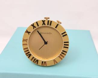 Tiffany & Co. Swiss Made Brass Roman Numeral Table Clock