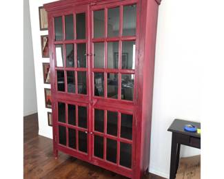 Crate & Barrel Rojo Red Sheesham Wood Display Cabinet Curio Bookcase 51" x 82" - Furniture