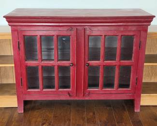 Charming Crate & Barrel Red Accent Cabinet with Glass Doors – 46"