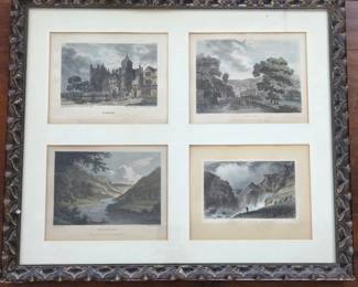 -Framed Collection of Four Antique 18th Century English Topographical Engravings - Wall Art