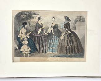 Antique Hand-Colored Godey's Lady's Book Fashion Plate, Matted - Wall Art