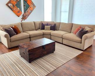 Crate & Barrel 5-Piece Earth Tone Tweed Sectional Sofa – 9' x 8' - Furniture