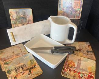  Marble Cutting Board Ceramic Pitcher HIC Baking Dish London Trivets Set Vintage