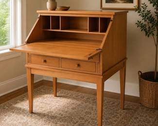 Ethan Allen Maple Drop-Front Secretary Desk with Two Drawers - Furniture