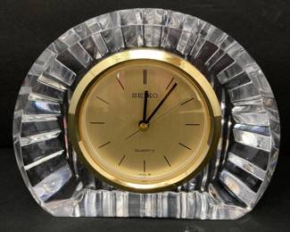  Seiko Crystal Desk Clock Quartz Gold Tone Dial Vintage Compact 6x5 Inches