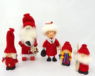 Vintage Swedish Christmas Tomte Family & Santa Figurines – Made in Sweden (5 Pc.)