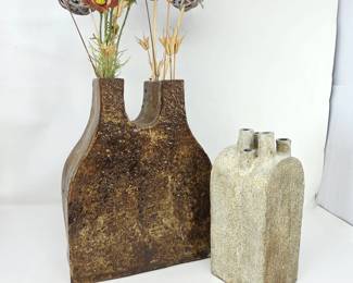 Pair of Signed GR 70 Handcrafted Studio Pottery Vases