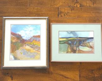 Pair of Ann White Framed Original Landscape Paintings – Watercolor & Acrylic - Wall Art