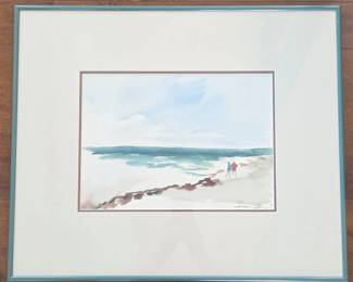 Lee Anne F. Geiger Signed Original Beach Scene Watercolor Painting – Framed - Wall Art