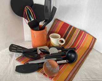  Vintage Orange Marble Utensil Holder Wine Chiller Kitchen Tool Crock Crate & Barrel Mats Mid Century Modern