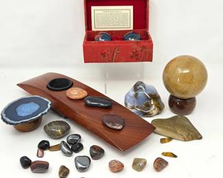 Japanese Ikebana Kenzan Planter with Minerals, Geodes & Stone Sphere Decor Lot