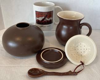  Chantal Ceramic Tea Infuser Mug Set Brown Stoneware 13oz With Lid Spoon Strainer 2003