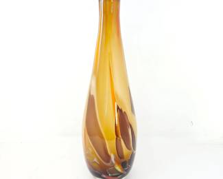 Hand Blown Art Glass Swirl Vase – Amber, Brown & White Art Glass – 15" - Home Decor