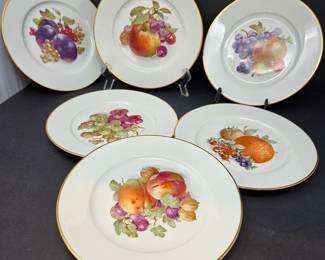 -Vintage JKW Western Germany Porcelain Fruit Plates – Set of 6 Gold Rim Dessert Plates