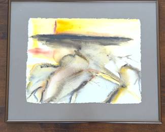 Lee Anne Geiger Signed Original Abstract Landscape Watercolor Painting, Framed 16x20 - Wall Art