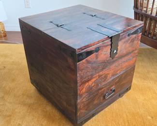 Crate & Barrel Taka Trunk End/Accent Table with Hidden Storage & Drawer - Solid Wood!