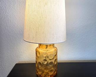 Amber Art Glass Table Lamp with Linen Drum Shade - 18"