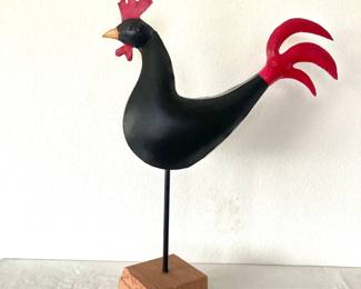  Handcrafted Metal Black Rooster Figurine Red Comb Tail Rustic Farmhouse Decor 30” Tall