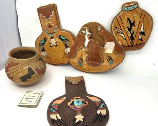 Signed Southwestern Art Wall Plaques & Mata Ortiz Pottery Vase Collection