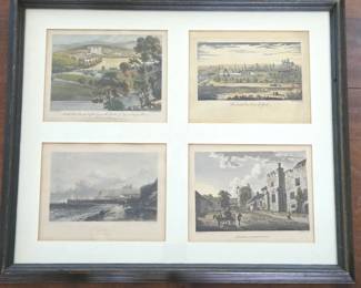 -Framed Collection of Four Antique English Topographical Engravings - Wall Art