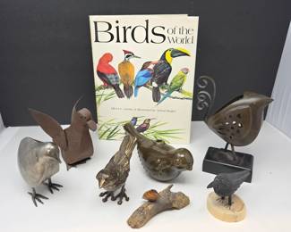 -Assorted Decorative Bird Figurines & Sculptures with "Birds of the World" Book