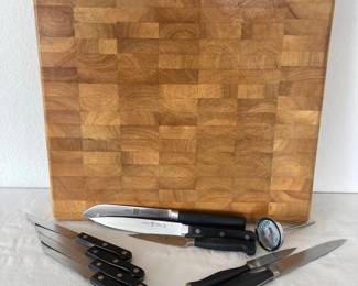 Henckels Kitchen Knife Set Zwilling/ Calphalon Steak Paring Utility Black Handles German Steel Cutting Board