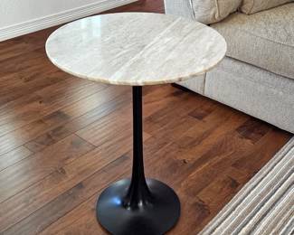Crate & Barrel Marble Top Tulip Accent Table with Black Metal Pedestal Base