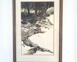Ed Jagman Signed Original Watercolor "Aquarelle Pan For Lunch" Framed Landscape 28x39 - Wall Art