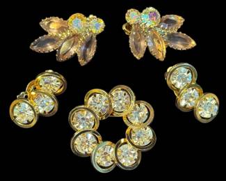 Circle Rhinestone Brooch  Earrings