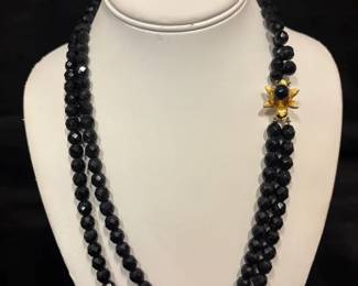 Vintage Fauceted Black Beaded Necklace And Bracelet