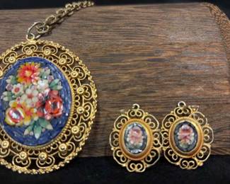 Micro Mosaic Pendant  Earrings Italy