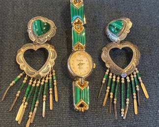 Malachite And Sterling Heart Earrings And Xanadu Watch