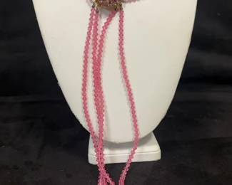 Vintage Austrian Pink Beaded Necklace with Crystal Beaded Clasp